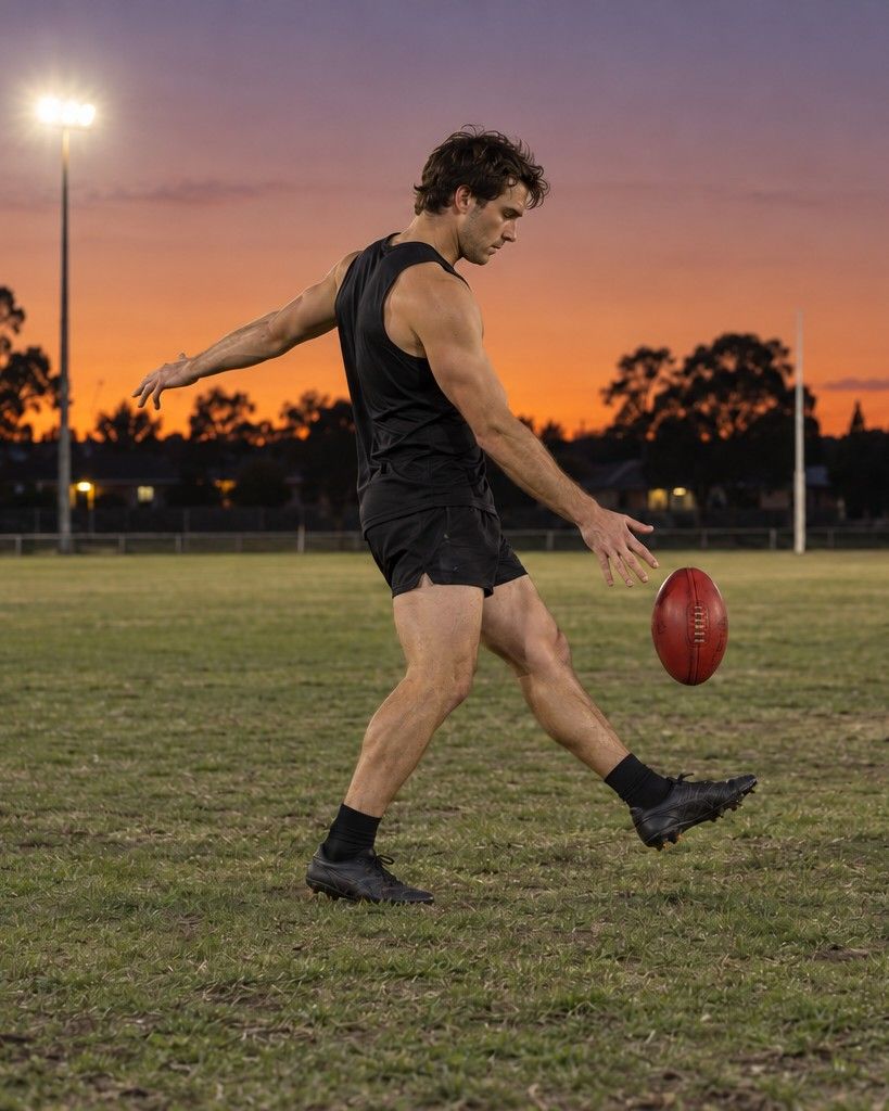 A kicker dropping the ball onto the boot